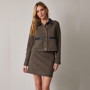 Chic Brown and Black Striped Skirt Suit